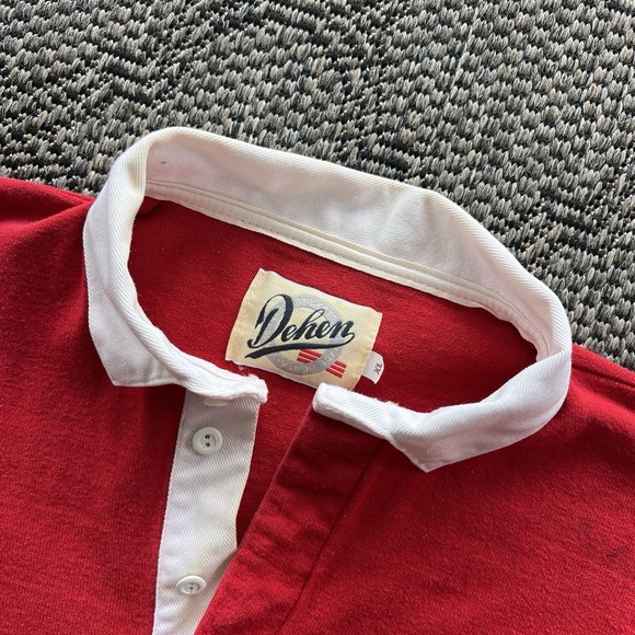 Vintage Rugby Shirt Men's XL Red Yellow USSR Dehen Embroidered 80s - Picture 3 of 13